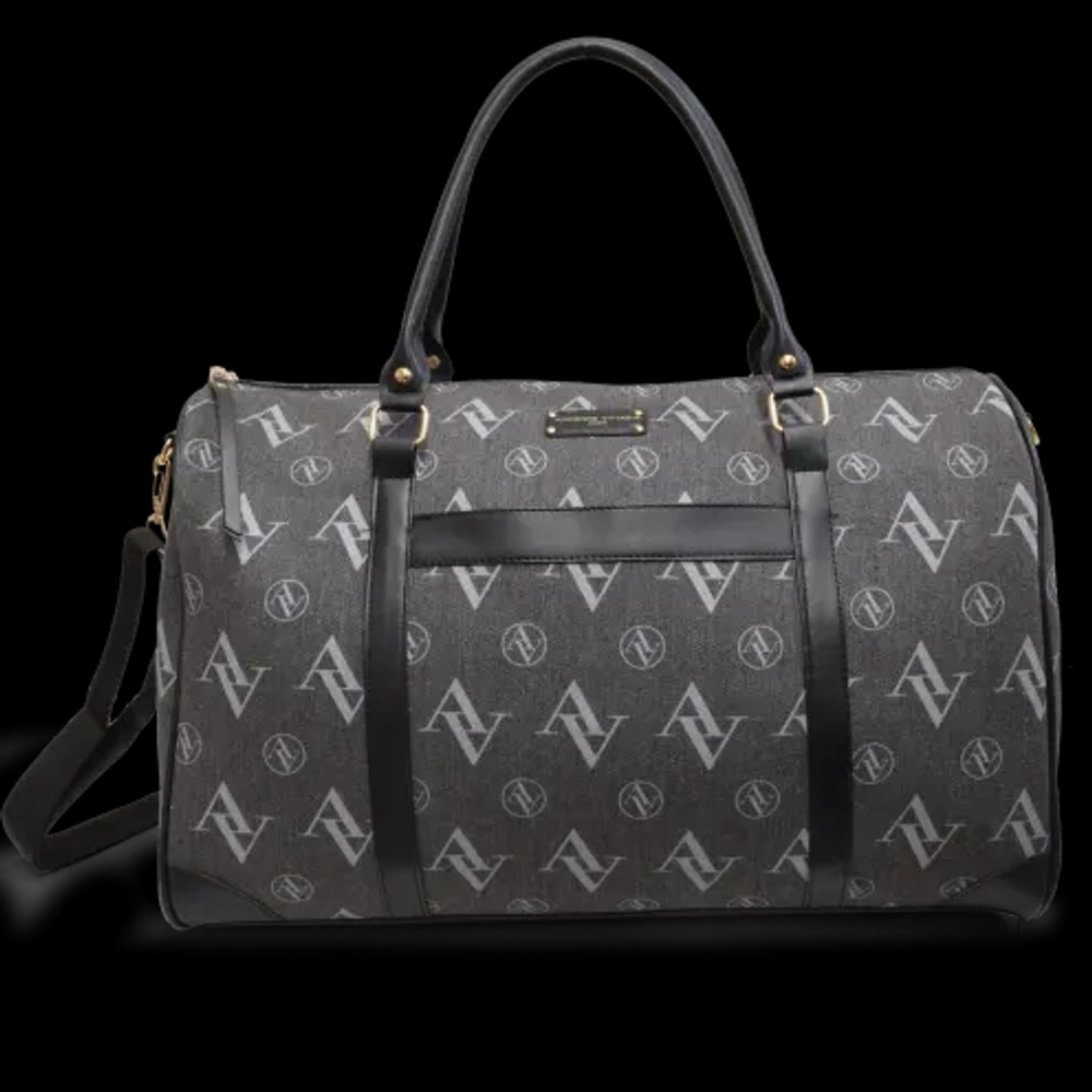 NIB Adrienne Vittadini Signature Canvas Weekender Bag Black/Gray